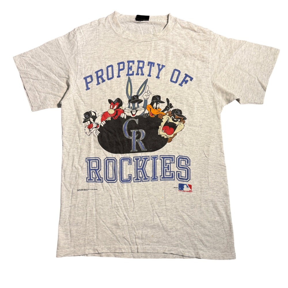 Vintage 1991 Colorado Rockies Looney Tunes T-Shirt Changes Grey MLB Mens L 90s